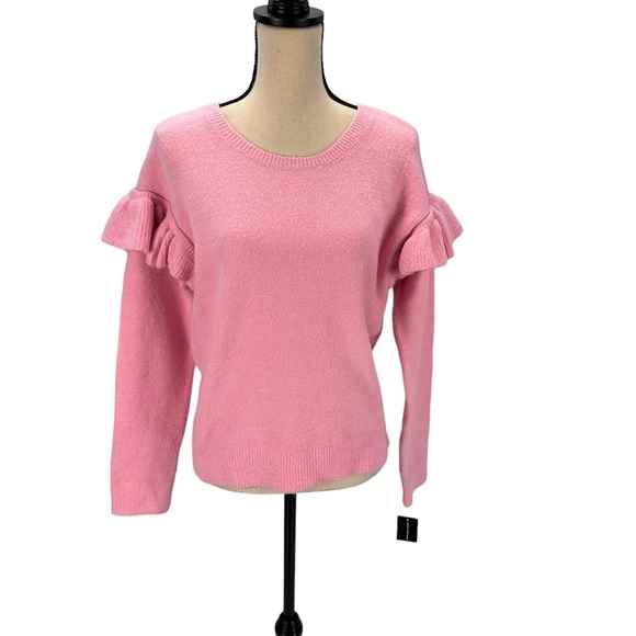 INC Long Sleeve Crew Neck Ruffle Shoulder Sweater - Peony Dream Pink -size Large - Picture 1 of 10